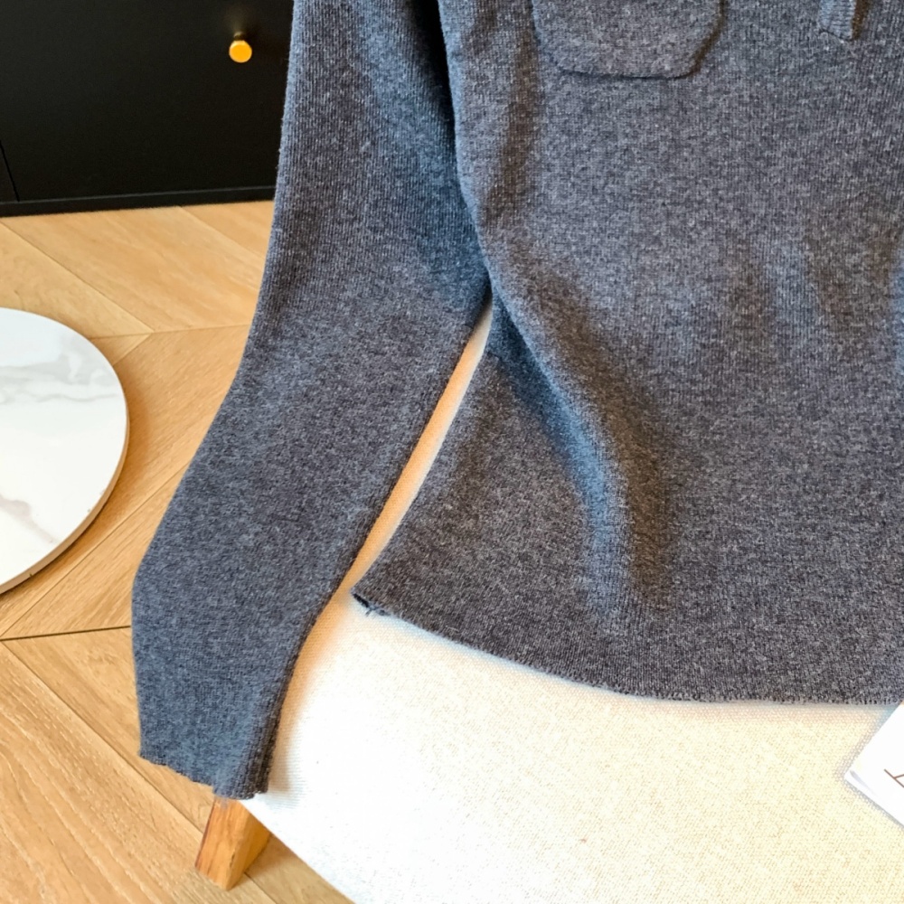 Autumn lapel knitted tops V-neck long sleeve shirts