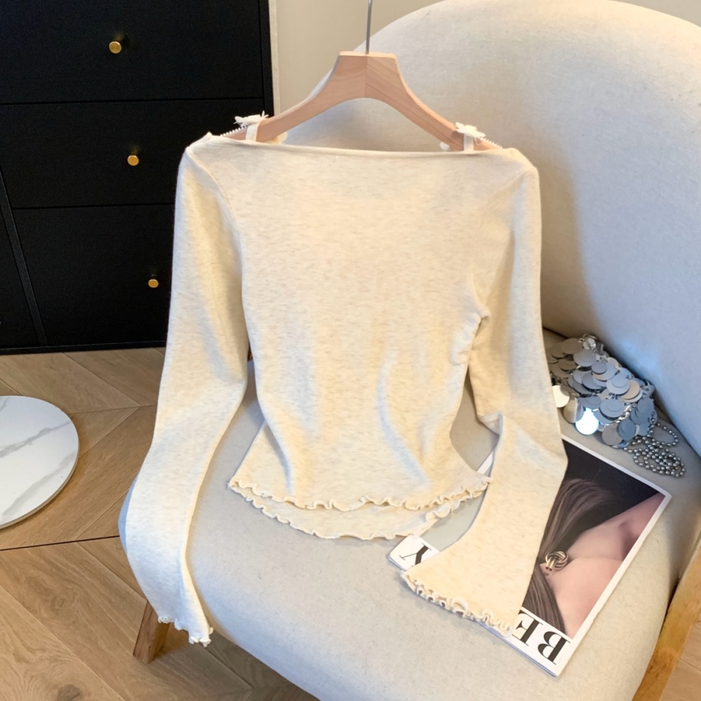 Long sleeve knitted wood ear lazy strapless tops