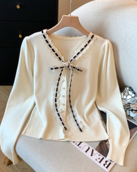 Slim Korean style bow sweater splice bottoming tops