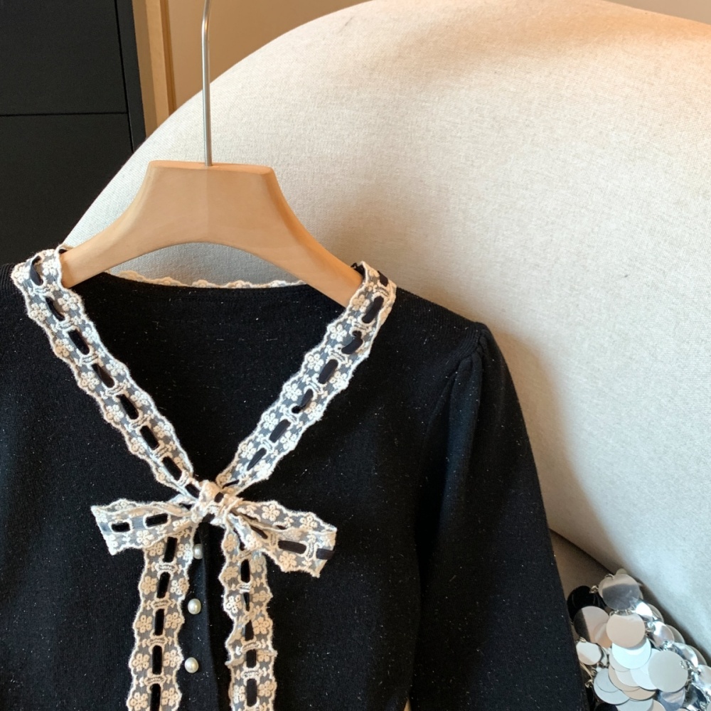 Slim Korean style bow sweater splice bottoming tops