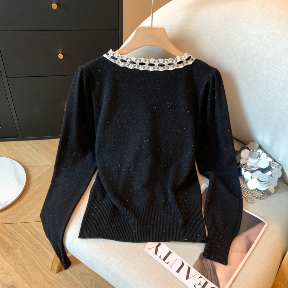 Slim Korean style bow sweater splice bottoming tops
