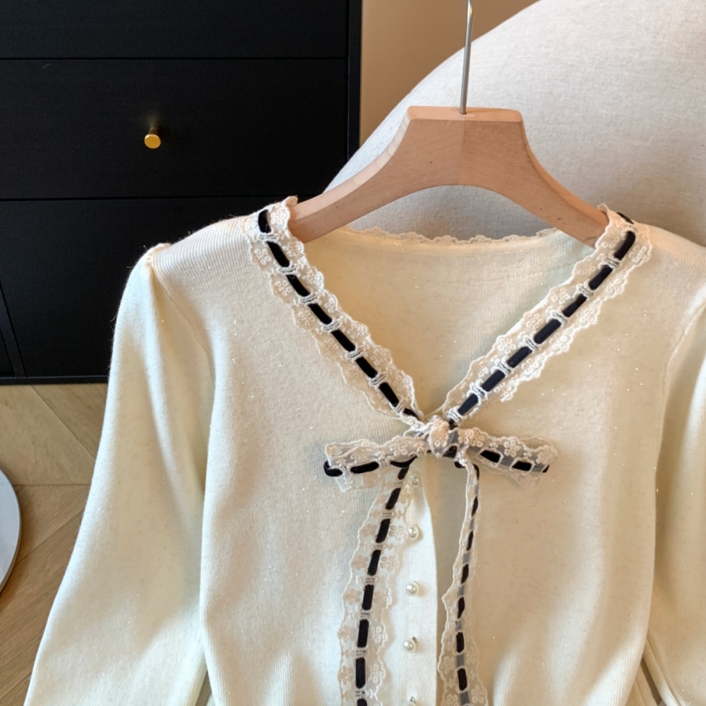 Slim Korean style bow sweater splice bottoming tops