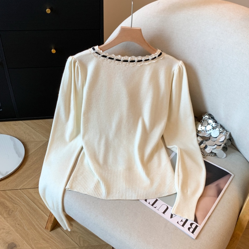 Slim Korean style bow sweater splice bottoming tops
