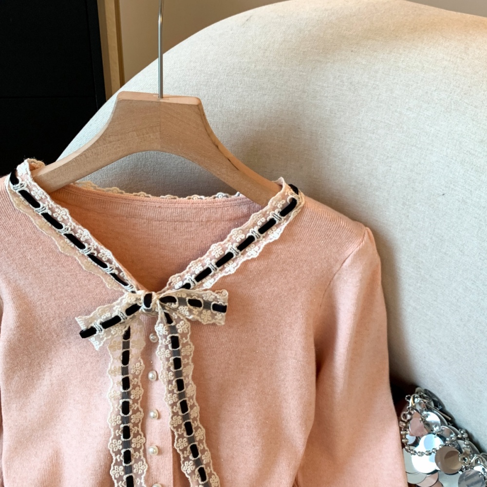 Slim Korean style bow sweater splice bottoming tops