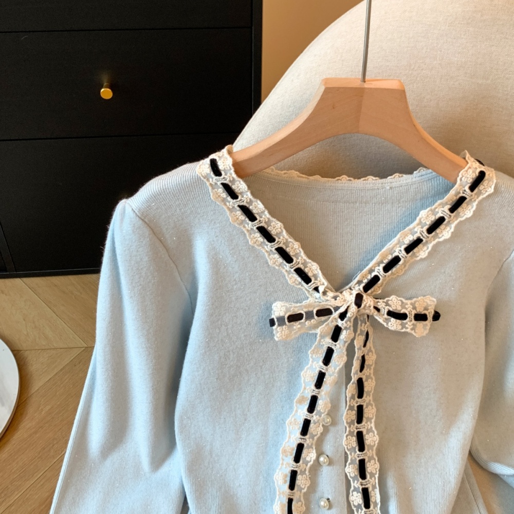 Slim Korean style bow sweater splice bottoming tops