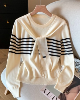 Stripe autumn and winter sweater Pseudo-two tops