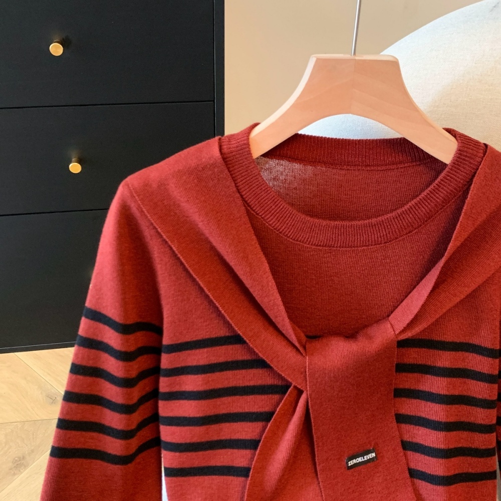 Stripe autumn and winter sweater Pseudo-two tops