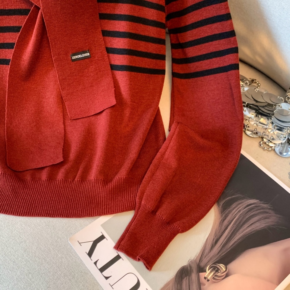 Stripe autumn and winter sweater Pseudo-two tops