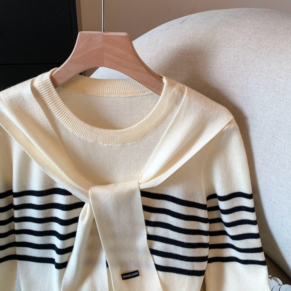 Stripe autumn and winter sweater Pseudo-two tops
