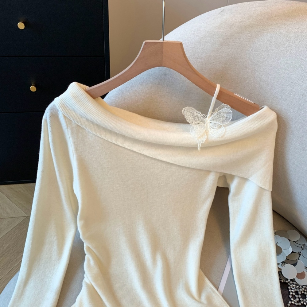 Long sleeve sloping shoulder autumn and winter tops for women
