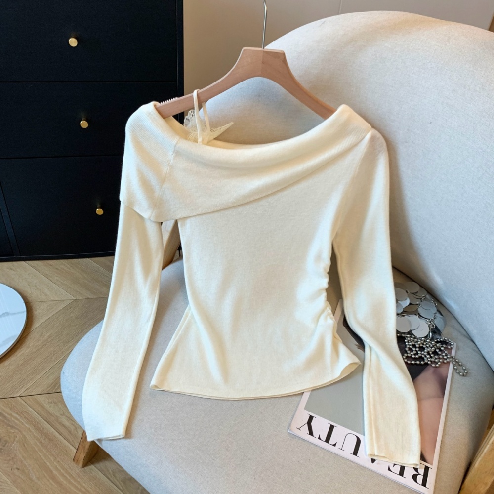 Long sleeve sloping shoulder autumn and winter tops for women