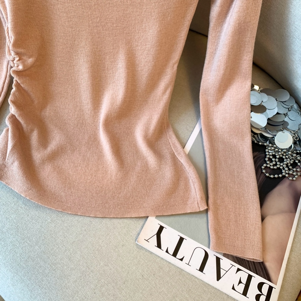 Long sleeve sloping shoulder autumn and winter tops for women