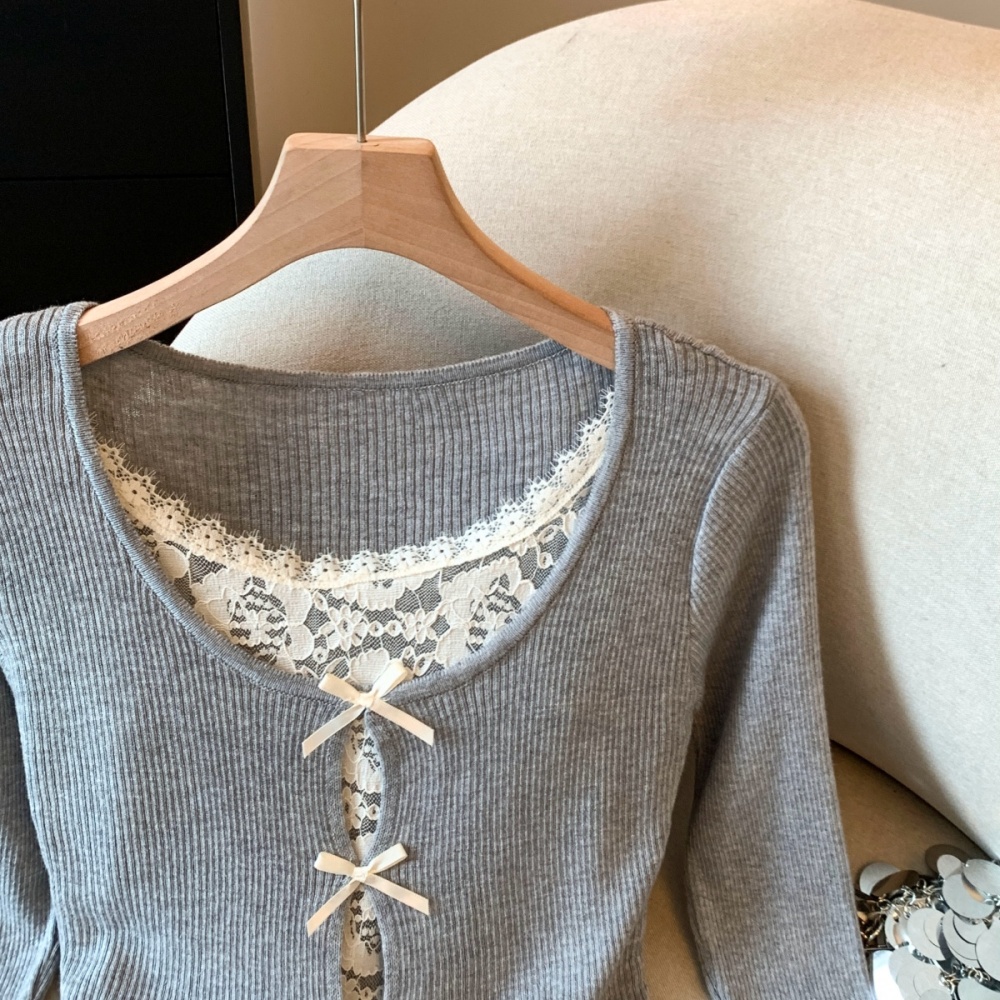 Knitted enticement unique Pseudo-two split slim bow sexy tops
