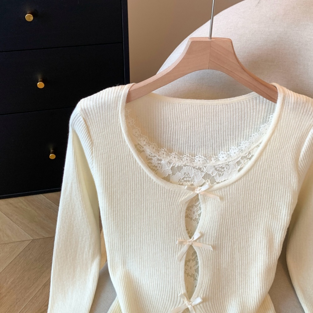 Knitted enticement unique Pseudo-two split slim bow sexy tops