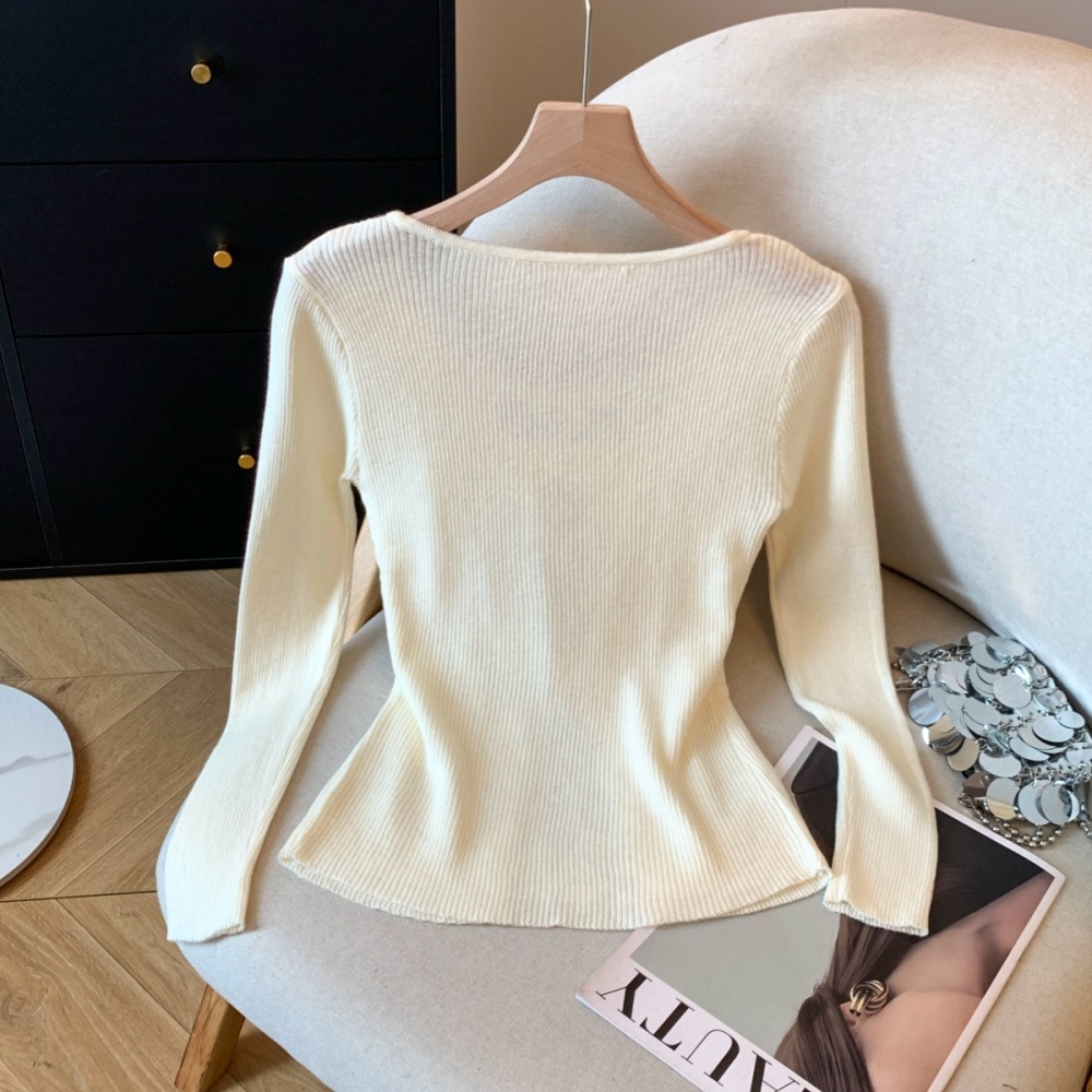 Knitted enticement unique Pseudo-two split slim bow sexy tops