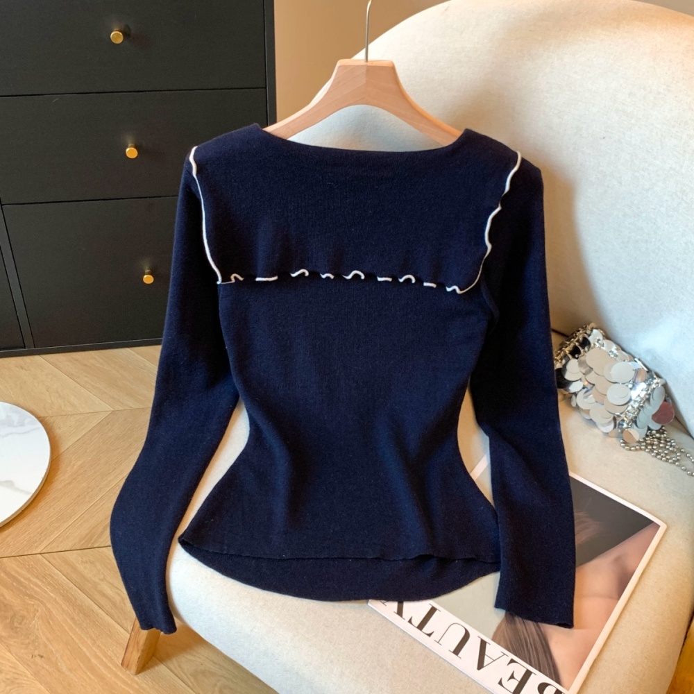 College temperament sweater navy collar slim small shirt
