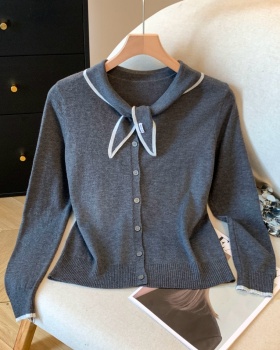 Enticement navy collar sweater college style shawl for women