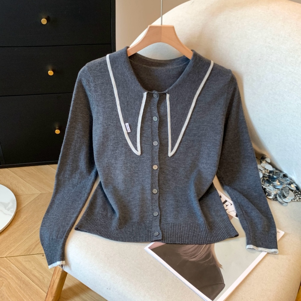 Enticement navy collar sweater college style shawl for women