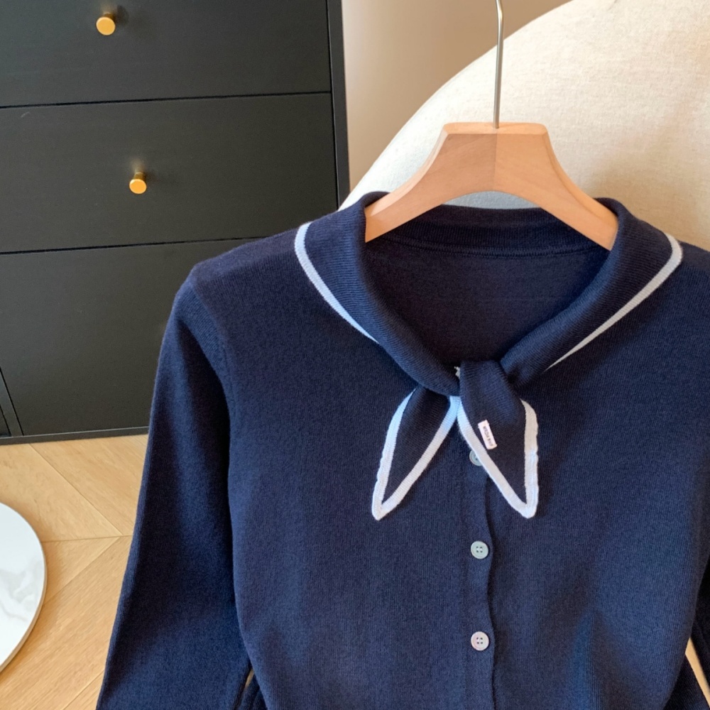 Enticement navy collar sweater college style shawl for women