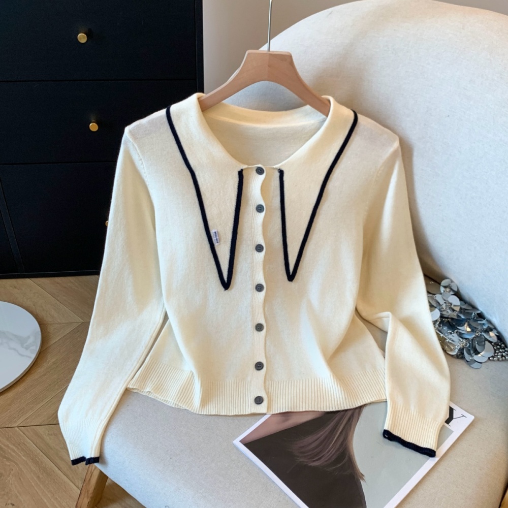 Enticement navy collar sweater college style shawl for women