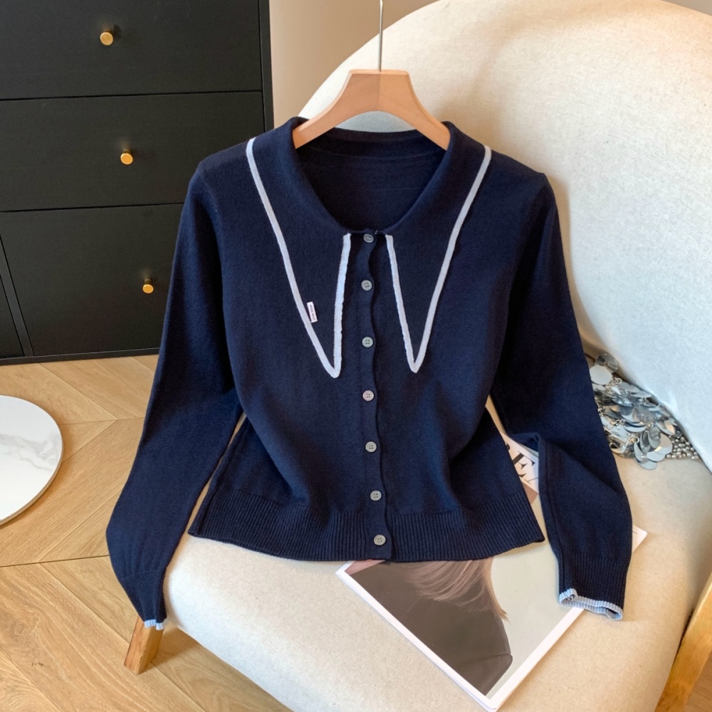 Enticement navy collar sweater college style shawl for women