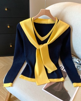 Autumn and winter shawl mixed colors tops 2pcs set