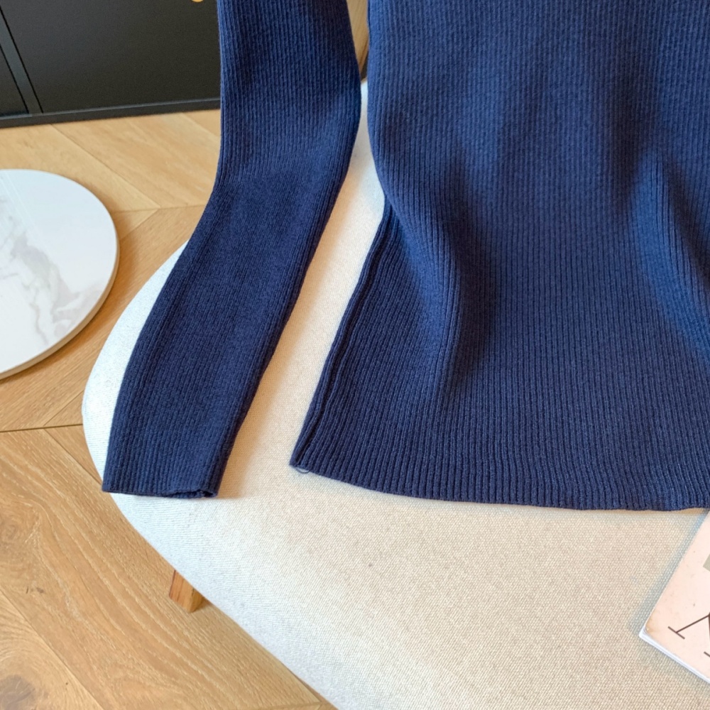 Slim Korean style flat shoulder lotus leaf edges sweater