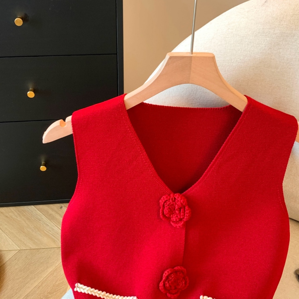 V-neck ice silk small shirt Western style vest for women