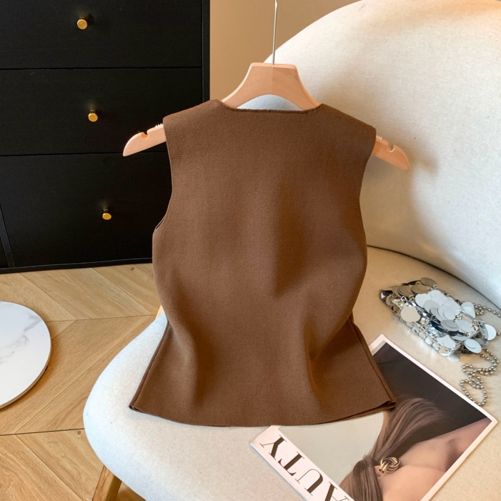 V-neck ice silk small shirt Western style vest for women