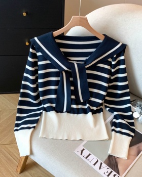 Frenum slim elasticity lapel Korean style sweater