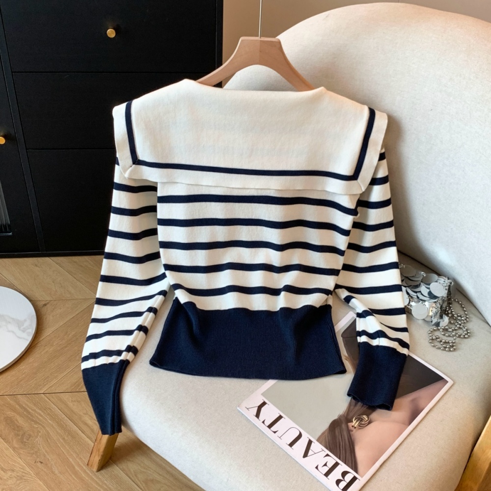 Frenum slim elasticity lapel Korean style sweater
