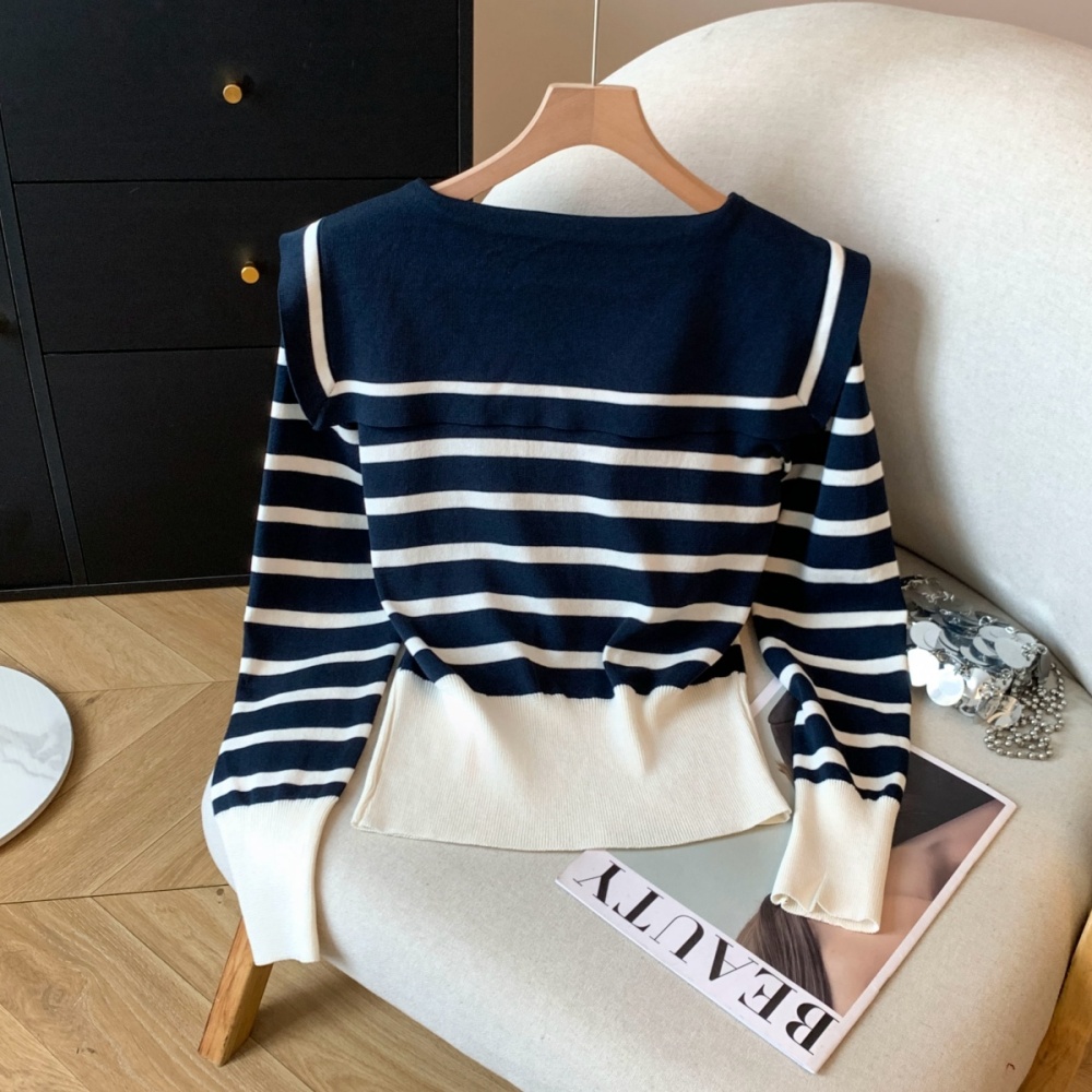 Frenum slim elasticity lapel Korean style sweater
