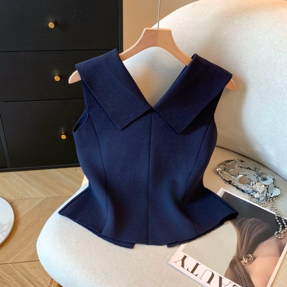 Summer enticement navy collar tops sexy France style vest