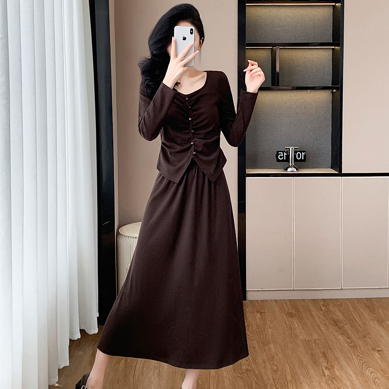 Autumn tops France style skirt 2pcs set