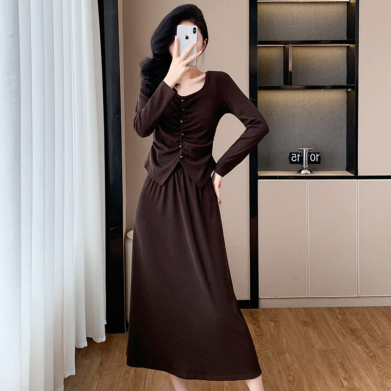 Autumn tops France style skirt 2pcs set