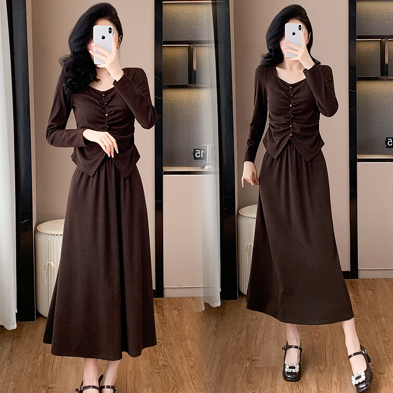Autumn tops France style skirt 2pcs set