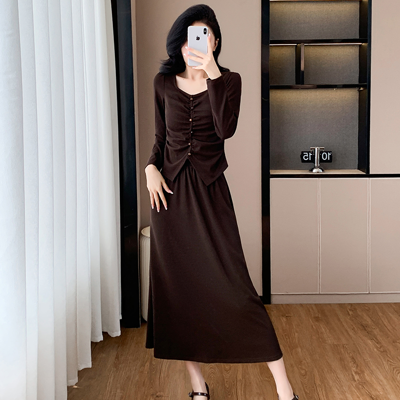 Autumn tops France style skirt 2pcs set