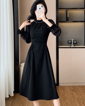 Halter fold autumn temperament Hepburn style dress