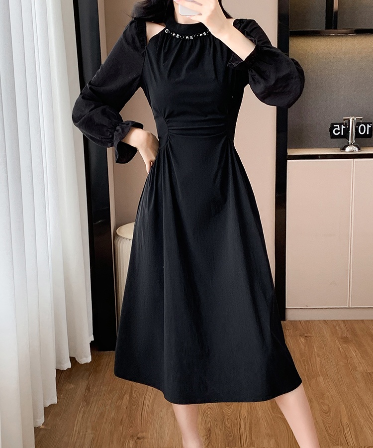 Halter fold autumn temperament Hepburn style dress