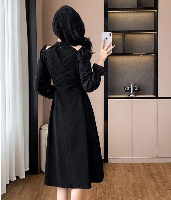 Halter fold autumn temperament Hepburn style dress