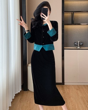 Split mixed colors small shirt chanelstyle skirt 2pcs set