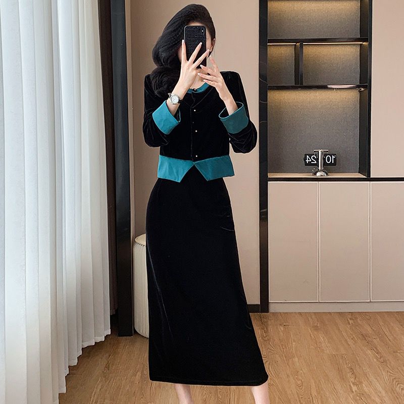 Split mixed colors small shirt chanelstyle skirt 2pcs set