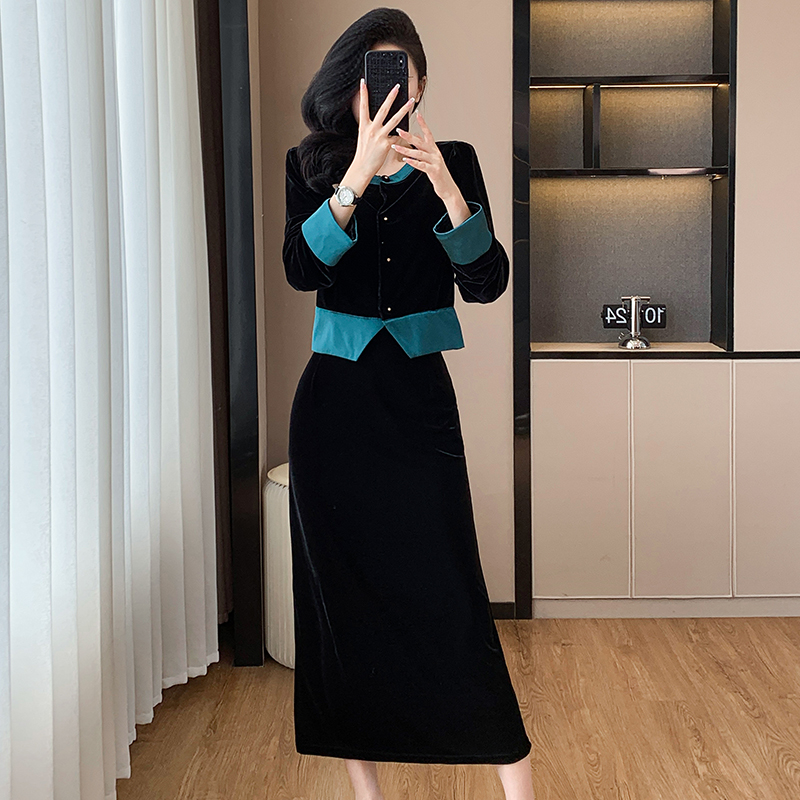 Split mixed colors small shirt chanelstyle skirt 2pcs set