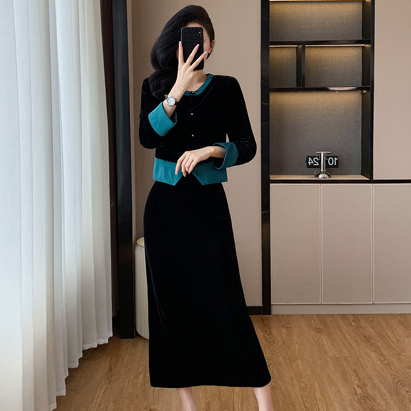 Split mixed colors small shirt chanelstyle skirt 2pcs set