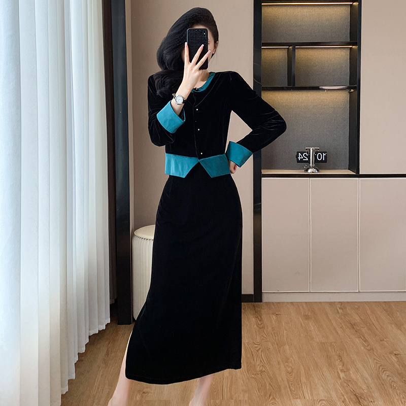 Split mixed colors small shirt chanelstyle skirt 2pcs set