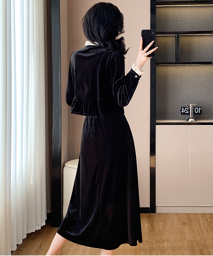 Velvet temperament skirt France style tops 2pcs set