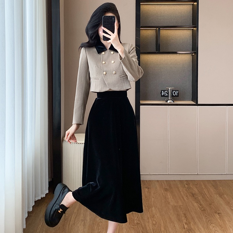 France style skirt autumn and winter jacket 2pcs set