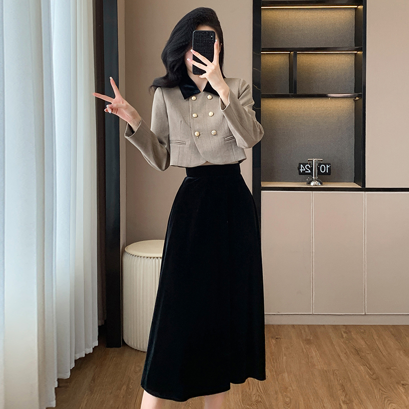 France style skirt autumn and winter jacket 2pcs set