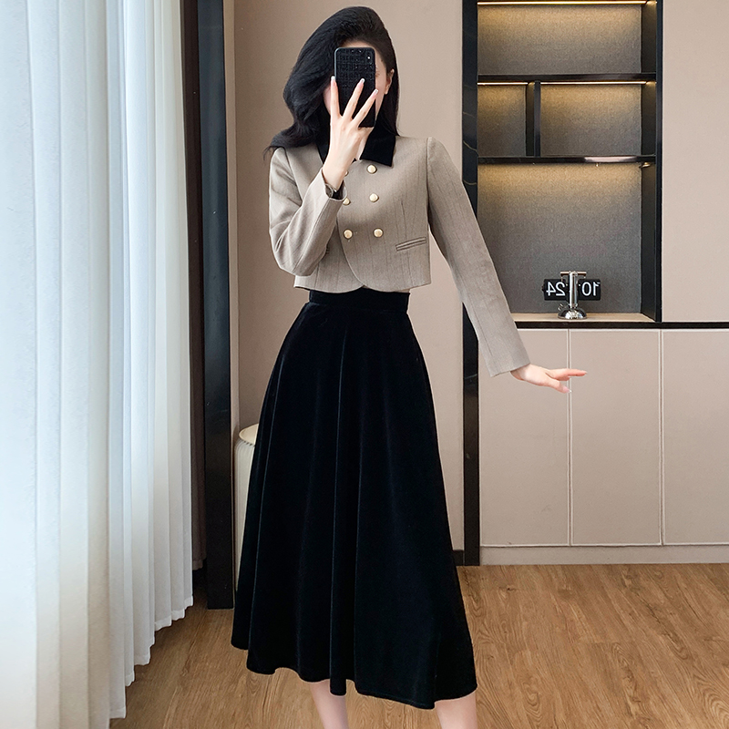 France style skirt autumn and winter jacket 2pcs set