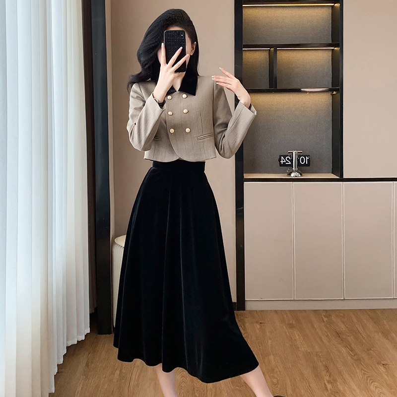 France style skirt autumn and winter jacket 2pcs set